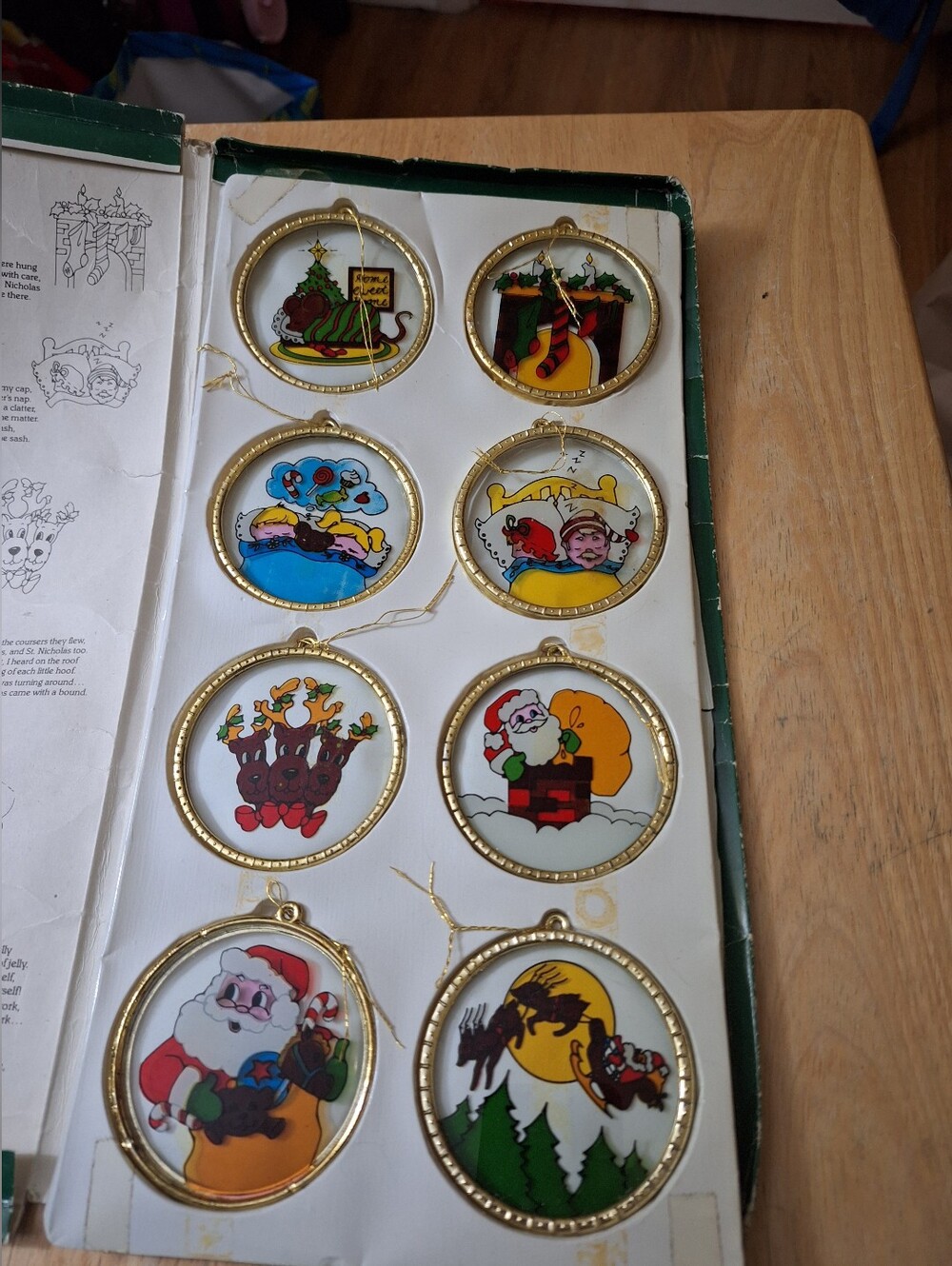 Vintage Set of 8 Night Before Christmas Story Book Ornaments